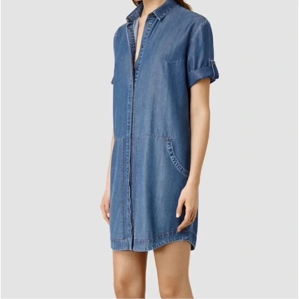 ALLSAINTS Chambray Calla Bay Linen Blend Shirt Dress Size 0 - Picture 2 of 11